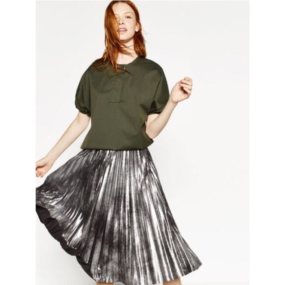 Zara Metallic Accordion Pleated Midi Skirt, Small - Picture 4 of 12